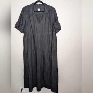Chico's Linen Tiered Black Midi Dress sz L